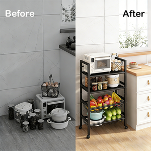 Chariot de rangement métallique personnalisé avec étagères grillagées amovibles et roues verrouillables – Organisateur domestique pour cuisine, salle de bain, bureau - Product Image 4