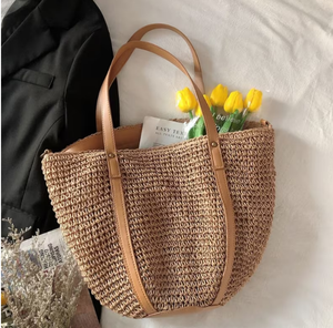 Sac à bandoulière en paille tressée pour femme, style bohème artistique et mignon, idéal pour les vacances, crochet et macramé, pour la plage - Product Image 2