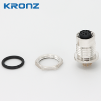 Connecteur de panneau femelle KRONZ M12 - Codage A 12 broches, montage arrière et verrouillage avant, boîtier métallique droit, 1,5 A 30 V, anti-vibration, industriel