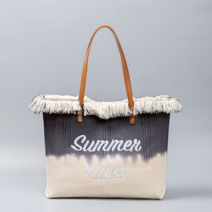 Nuevo Bolso Tote de Lona con Degradado Urbano Sencillo y Bordado, para Playa o Viajes, con Asa y Correa Cruzada para Mujer - Product Image 1