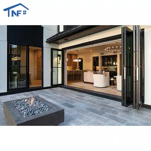 Aluminum Accordion Door Bifolding Doors Double Tempered Glass Folding Door With High Security Lock