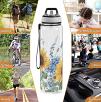 Bouteille d'eau transparente écologique en Tritan avec poignée, anti-fuite, personnalisable, pour le sport et les voyages en plein air