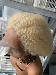 CF 180 Perruques sans colle Full Lace Perruque européenne de luxe Cheveux humains <span class=keywords><strong>Blond</strong></span> 613 Afro Kinky Curl Perruques nouées à la main 8 "Peut faire des tresses - Product Image 3