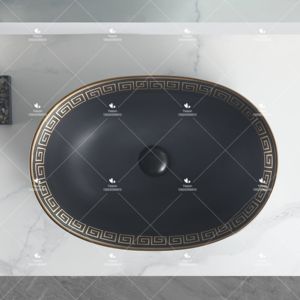 Lavabo de Cerámica Ovalado de Gran Tamaño, Color Dorado, de Porcelana Esmaltada, para Baño, Lavamanos de Sobremesa - Product Image 3