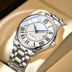 Montre mécanique automatique en acier inoxydable pour hommes et femmes avec bracelet en cuir de 20mm Style d'affaires de conception sportive - Product Image 1