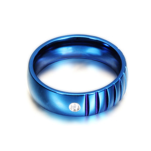 Anillo de Acero Inoxidable con Ranuras Azules y Diamantes, 6MM, Joyería de Uso Diario para Mujer, Forma Geométrica CG1390 - Product Image 2