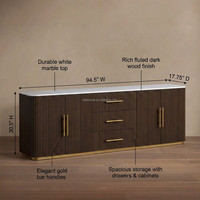 Buffet moderne américain en chêne moka, 4 portes et 3 tiroirs, avec plateau en marbre de Carrare, style Arhaus de luxe, en bois massif imposant