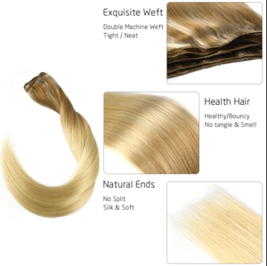 Extensiones de Cabello Humano Remy, Cabello Lacio Brasileño, Tejido Doble a Máquina, Puntas Naturales, Cabello Humano Real para Salón de Belleza - Product Image 1