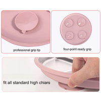 Refine Factory Ensemble d'assiettes compartimentées en silicone de qualité alimentaire et acier inoxydable 304, assiette à dîner à ventouse avec base amovible, vaisselle