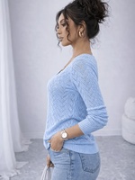 Pull en maille ajouré à col en V pour femme, manches longues, léger, en crochet ajouré, élégant, pour le printemps et l'automne