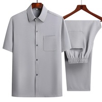 Chemise tissée respirante en fibre pour hommes d'âge moyen et seniors, style chinois, ensemble d'été à manches courtes pour papa