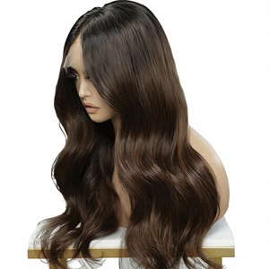 Peluca frontal de encaje suizo HD ondulada larga, precio de fábrica, 100% cabello humano virgen, pre-arrancada, con cuero cabelludo natural - Product Image 1