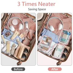 Bolsas de maquillaje impermeables transparentes con logotipo personalizado, neceser de viaje, bolsas de cosméticos de PVC transparentes con cremallera