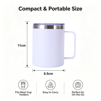 Mug à café isotherme en acier inoxydable de 12 oz avec poignée et couvercle anti-éclaboussures, personnalisable avec logo pour fêtes et bureau