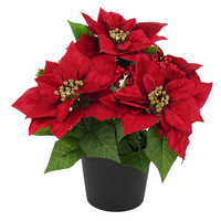 Tanaman Pot Bunga Poinsettia Buatan untuk Dekorasi Natal Lintas Negara, Hiasan Meja Ruang Tamu Dalam Ruangan, Bunga Palsu Meriah