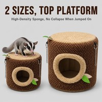 Nid cachette en forme de souche d'arbre pour petaugeuse et hamster - Lit suspendu en flanelle, éponge et polaire pour cage, toutes saisons, usage intérieur, 2 tailles