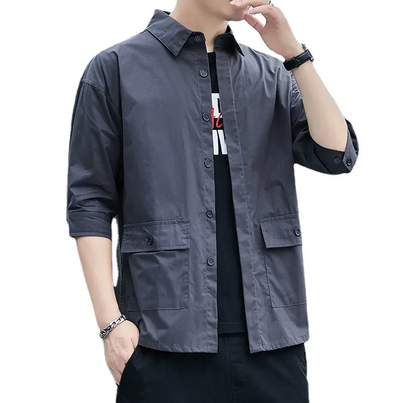 Summer middle-aged and young men's pure cotton casual versatile and easy to wear loose fitting fashion trend shirt