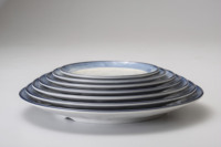 Assiette à dîner en mélamine résistante au lave-vaisselle, design lignes bleues, 8 pouces, assiette ronde, vaisselle élégante pour restaurant, hôtel, usage domestique