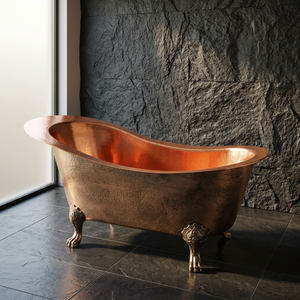 Baignoire ovale autoportante de luxe en cuivre à pieds de griffe avec design décoratif pour salle de bain de villa et d'hôtel - Artisanat indien - Product Image 4