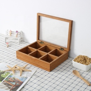Custom Tea Bag Storage Organizer Bamboo Tea Box with Clear Window top