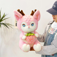 Peluche cerf Sika rose en forme de tour, câlinable, avec fraises, série Fantasy Gothic, jouet super mignon, cadeau d'anniversaire, pour câliner au lit