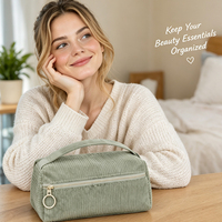 Sac cosmétique rayé en velours côtelé personnalisé avec logo, pochette de voyage portable grande capacité avec poignée, faible MOQ, couleur et taille personnalisables