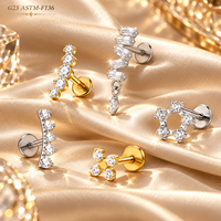 Anting-anting titanium G23 tanpa ulir CRYSPURE ASTM F-136, anting-anting labret bibir, anting-anting helix bunga, perhiasan tindik grosir
