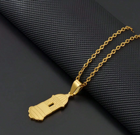Collier pendentif chaîne à maillons plaqué or brillant style classique Porto Rico pour hommes et femmes, en acier inoxydable, décontracté et universel