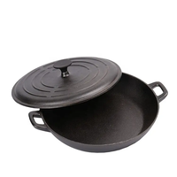 Casserole à fruits de mer peu profonde en fonte émaillée noire, durable et écologique, avec poignées et couvercle, pour braiser, compatible gaz et induction, ustensile de cuisine domestique