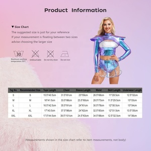 Disfraces de alienígena para mujer, conjunto de 2 piezas estilo espacial, top corto metálico, falda de PVC, holográfico, para festivales rave, cyberpunk - Product Image 6