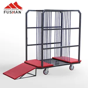 Hotel restaurant glass lazy susan trolley with iron frame hospitality furniture transportation cart glass table metal trolley