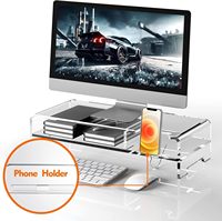 Support pour ordinateur portable en acrylique moderne avec fente pour téléphone portable et étagère de rangement, design double couche, rehausseur ergonomique pour ordinateur