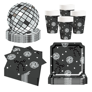 Juego de Vajilla para Fiesta Temática de Discoteca DAMAI con Decoraciones de Lazos, Incluye Platos de Papel, Vasos y Servilletas para Fiesta de Cumpleaños para 8 Personas - Product Image 5