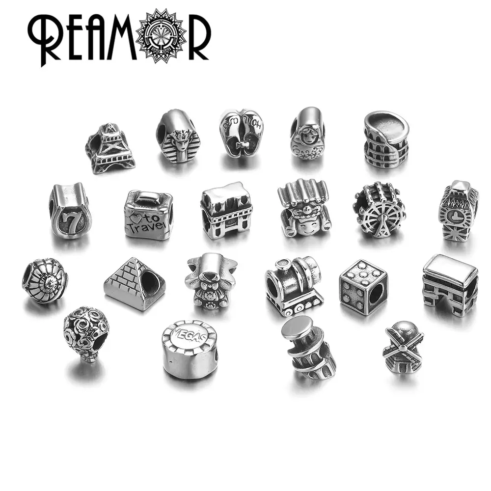 REAMOR 316l Thép Không Gỉ Du Lịch Xây Dựng Tàu Kim Loại Lỗ Spacer Hạt Châu Âu Charm Hạt DIY Cho Bracelet Jewelry Phát Hiện