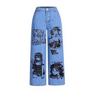 Pantalon en jean taille haute coupe droite pour femme, imprimé dessin animé, style streetwear, en coton, coupe régulière, léger, vintage, printemps, OEM/ODM - Product Image 1