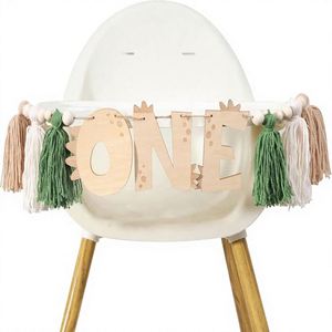 <b>Dinosaur</b> 1st Birthday Lightweight Wooden High <b>Chair</b> Banner with Tassel for Boy Girls Decorations - Product Image 1