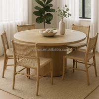 Table à manger extensible en bois de luxe, ronde à ovale, base à colonnes côtelées, style moderne minimaliste, ensemble de meubles de cuisine avec 4 chaises, 6 places