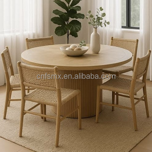 <span class=keywords><strong>Tavolo</strong></span> da Pranzo di Lusso in Legno Allungabile da Rotondo a Ovale con Base a Colonna Scanalata, Set di Mobili da <span class=keywords><strong>Cucina</strong></span> Moderni <span class=keywords><strong>e</strong></span> Minimalisti con <span class=keywords><strong>4</strong></span> <span class=keywords><strong>Sedie</strong></span>, 6 Posti - Product Image 6