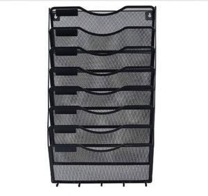Wall Hanging File Organizer Metal File Holder 8-Pocket <b>Mesh</b> Office Magazine Rack Wall Mounted Paper Organizer with Key Hooks - Product Image 2