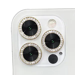Glänzende Diamant dekoration mit Kamera objektivs chutz abdeckung aus Metall und Glas für iPhone 12 13 Pro max