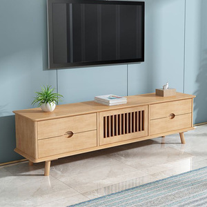 Mueble de TV Nórdico de Madera Maciza con Almacenamiento, Juego de Sala de Estar, Color Madera Natural - Product Image 1