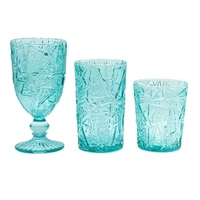 Verres à vin en verre turquoise durables et écologiques avec gaufrage géométrique, faits à la main, capacité de 320 ml, pour les fêtes