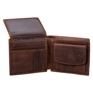 High Quality Vintage Crazy Horse Leather Men's <b>Wallet</b> Full Grain Slim Card <b>Holder</b> with RFID Zipper Short Length - Product Image 4