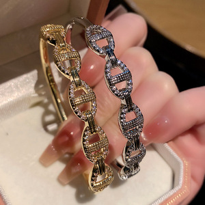 Fashion Chain Link <b>Bracelet</b> <b>Copper</b> Alloy Micro Inlaid Zircon Golden Platinum Women's Gift Jewelry Yiwu Origin - Product Image 1