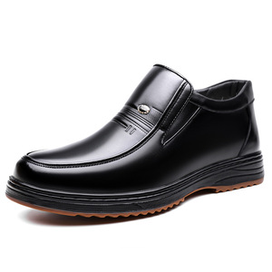 Zapatos de cuero de invierno sin cordones para hombre, mocasines informales de negocios con forro polar, antideslizantes, suela gruesa negra, talla para adulto 2033 - Product Image 5