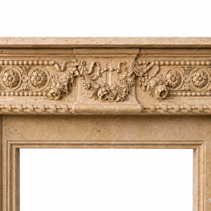 Traditional Marble <b>Fireplace</b> Mantel With Ornate Carving Galala Beige Stone Indoor Wood Burning Hearth For Living Room - Product Image 3
