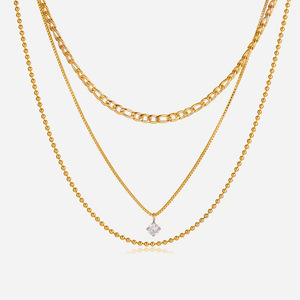 สร้อยคอทอง 18K หลายชั้น ประดับจี้เพทาย สำหรับผู้หญิง สวมใส่ได้ทุกวัน เหมาะสำหรับงานปาร์ตี้ ดีไซน์ลายเส้นเรขาคณิต แบบฝังกรงเล็บ - Product Image 1