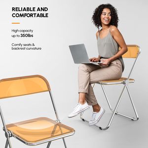 เก้าอี้อะคริลิคพับได้เก้าอี้พลาสติกใสพับได้และซ้อนได้และกรอบโลหะโครเมี่ยมน้ำหนักความจุ350ปอนด์ - Product Image 4