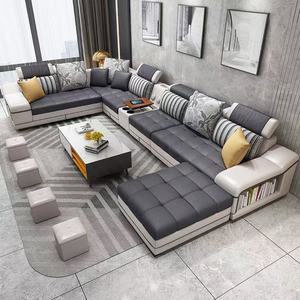 <span class=keywords><strong>Canapé</strong></span> modulaire <span class=keywords><strong>panoramique</strong></span> pour salon, ensemble de canapés sectionnels en tissu nordique avec rangement, station de charge et table pliable - Product Image 5