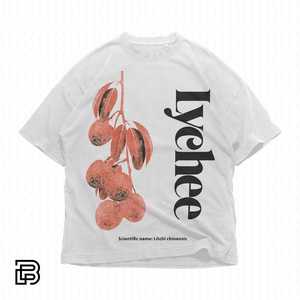 T-shirt Grafica Lychee Bianca Oversize Unisex Streetwear Stampa Botanica Estetica - Product Image 1